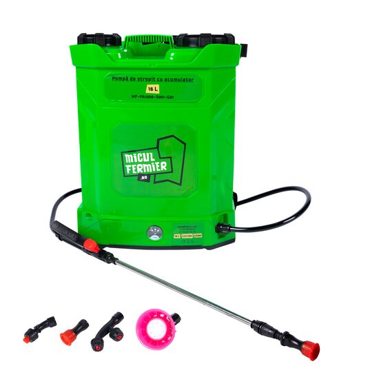 Pulverizator gradina, pompa de stropit, vermorel, Micul Fermier, electric, pentru spate, cu acumulator 8 Ah, 16 L