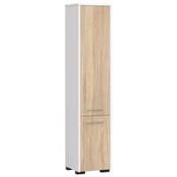 Dulap baie, placa laminata, 5 rafturi, 2 usi, alb si stejar Sonoma, 30x30x140 cm