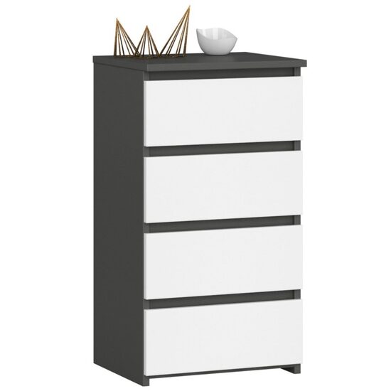 Comoda, placa laminata, 4 sertare, gri si alb, 40x35x74 cm