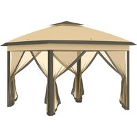 Pavilion/foisor pentru gradina/terasa, pliabil, cu inaltime ajustabila, material Oxford, cadru otel, plasa insecte, bej, 3.30x3.30x2.88 m