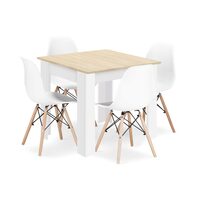 Set masa pentru sufragerie/living + 4 scaune Osaka alb, Artool, lemn, stejar sonoma si alb, 80x80x75 cm