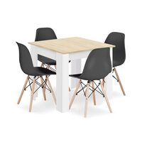 Set masa pentru sufragerie/living + 4 scaune Osaka negru, Artool, lemn, stejar sonoma si alb, 80x80x75 cm