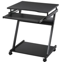 Birou calculator, pe roti, metal, pal, cu raft tastatura, negru, max 35 kg, 60x48x73 cm