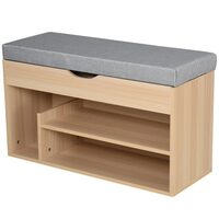 Banca depozitare incaltaminte, pantofar pentru hol, pal, 2 rafturi, 5 compartimente interioare, stejar si gri, 82x30x48 cm