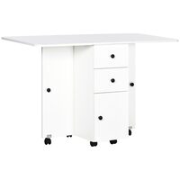 Masa pentru bucatarie, pe roti, extensibila, pal, alb, 2 sertare, 1 dulap, 37-120x60x76.5 cm