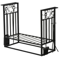 Suport lemne semineu pentru interior/exterior, metalic, negru, cu 4 accesorii, baza inaltata, 75x30x60 cm