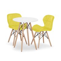 Set masa rotunda stil scandinav + 2 scaune Lago catifea, Artool, MDF si lemn, alb si galben, 60x72 cm