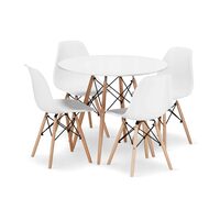 Set masa rotunda stil scandinav + 4 scaune Osaka alb, Artool, MDF si lemn, 90x72 cm