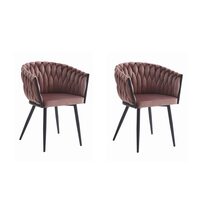 Set 2 scaune stil fotoliu bucatarie/living, Artool, Orion, catifea, metal, roz inchis si negru, 61x55x79 cm