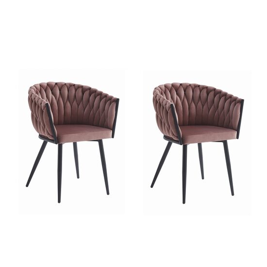 Set 2 scaune stil fotoliu bucatarie/living, Artool, Orion, catifea, metal, roz inchis si negru, 61x55x79 cm