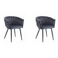 Set 2 scaune stil fotoliu bucatarie/living, Artool, Orion, catifea, metal, gri inchis si negru, 61x55x79 cm