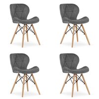 Set 4 scaune stil scandinav, Artool, Lago Velvet, catifea, lemn, gri, 47x36x73.5 cm