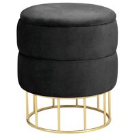 Taburet, rotund, cu spatiu depozitare, catifea, negru, max 80 kg, 37x42 cm, Elza, Akord