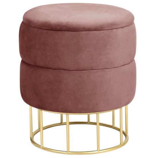 Taburet, rotund, cu spatiu depozitare, catifea, roz, max 80 kg, 37x42 cm, Elza, Akord
