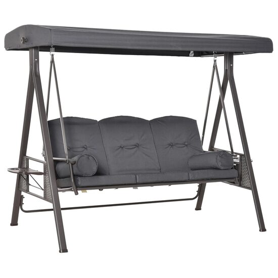 Balansoar gradina, 3 locuri, gri, 208x121x172 cm, perne captusite, max 360 kg, Coimbra