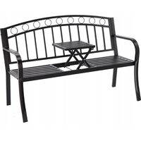 Banca de gradina, cu masuta extensibila, structura otel, negru, 127x53x84 cm, Sofia