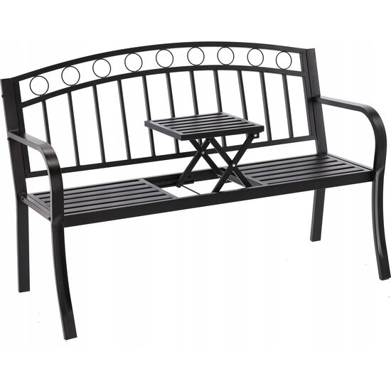 Banca de gradina, cu masuta extensibila, structura otel, negru, 127x53x84 cm, Sofia
