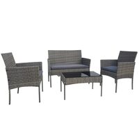 Set mobilier gradina/terasa, gri, ratan sintetic, 1 masa, 2 scaune, 1 canapea, Reno