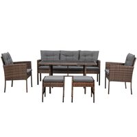 Set mobilier gradina/terasa, maro si gri, ratan sintetic, 1 masa, 2 scaune, 1 canapea, 2 tabureti, Vaduz