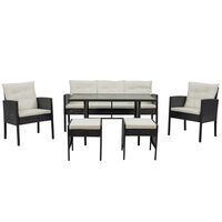 Set mobilier gradina/terasa, negru si bej, ratan sintetic, 1 masa, 2 scaune, 1 canapea, 2 tabureti, Vaduz