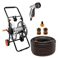 Furtun de gradina, NEO, cu pistol de stropit, carucior cu tambur, accesorii, 6 straturi, 1/2", 50 m