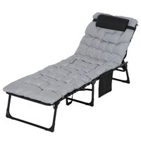 Sezlong pentru gradina, otel, reglabil, cu perna, tetiera, buzunar lateral, gri, 58x130x33-85 cm, Tiki