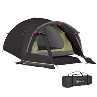 Cort camping, 2-4 persoane, impermeabil, cu vestibul, geanta, negru, 330x190x120 cm