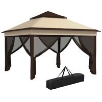 Pavilion/foisor pentru gradina/terasa, pliabil, cu inaltime ajustabila, material Oxford, cadru otel, plasa insecte, geanta, bej si negru, 3.26x3.26x2.72 m