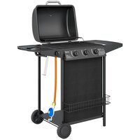 Gratar gradina, grill dreptunghiular, cu gaz, 3+1 arzatoare, cu roti, capac, termometru, 108x54x97 cm