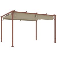 Pergola pentru gradina/terasa, retractabila, cadru aluminiu cu efect lemn, bej, 3.82x3x2.32 m