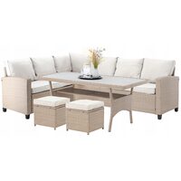 Set mobilier gradina/terasa, maro deschis si bej, ratan sintetic, 1 masa, 2 canapele, 2 tabureti, Cesme