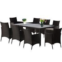 Set mobilier gradina/terasa, maro inchis si bej, ratan sintetic, 1 masa, 8 fotolii, Brian