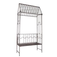 Arcada metalica, pergola, pentru gradina, cu banca, bronz antic, 123x63x252 cm