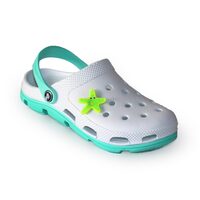 Papuci/saboti, clogs, pentru femei, spuma EVA, alb si turcoaz, marimea 36, Jose Amorales