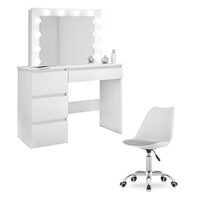 Masa de toaleta/machiaj + scaun Alba, alb, cu oglinda si LED-uri, Irina, 94x43x141 cm