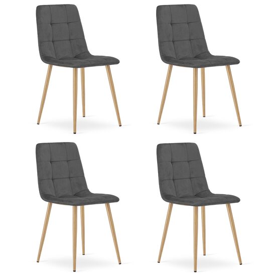 Set 4 scaune bucatarie/living, Artool, Kara, catifea, metal, gri si natur, 44.5x50.5x87 cm