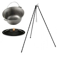 Set ceaun fonta cu capac emailat si trepied metalic, 16 L, Premium