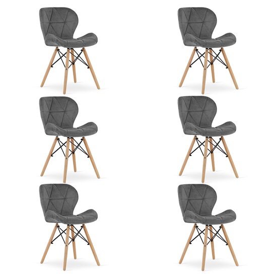 Set 6 scaune bucatarie/living, Artool, Lago Velvet, catifea, lemn, gri, 48x52.5x74 cm