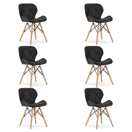 Set 6 scaune bucatarie/living, Artool, Lago, piele ecologica, lemn, negru, 47x38x73 cm