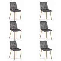 Set 6 scaune bucatarie/living, Artool, Libra, catifea, metal, gri, picioare natur, 45x54x86.5 cm