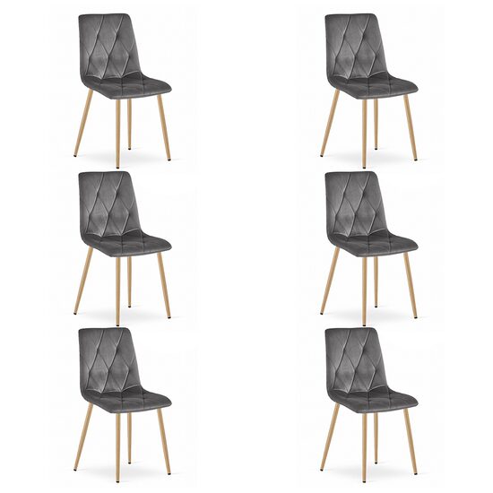 Set 6 scaune bucatarie/living, Artool, Libra, catifea, metal, gri, picioare natur, 45x54x86.5 cm