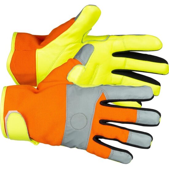 Manusi piele de capra, spandex, reflectorizante, portocaliu si galben, marimea 10/XL, Strend Pro Caveron