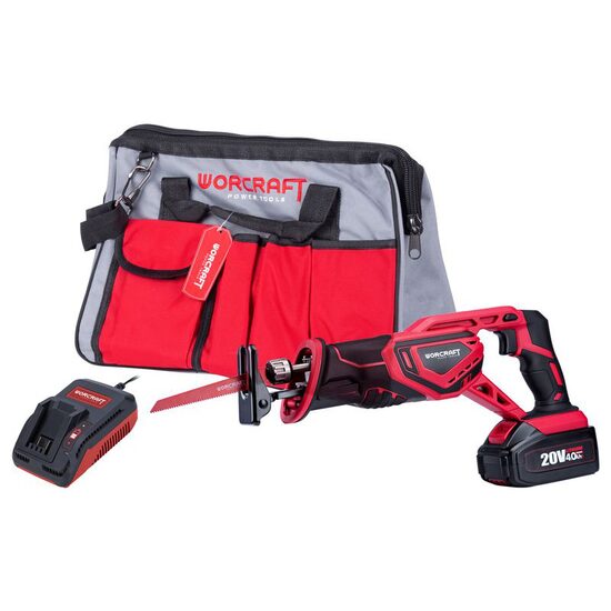 Fierastrau tip sabie, cu acumulator 2 Ah, 20V Li-ion, incarcator si geanta, Worcraft