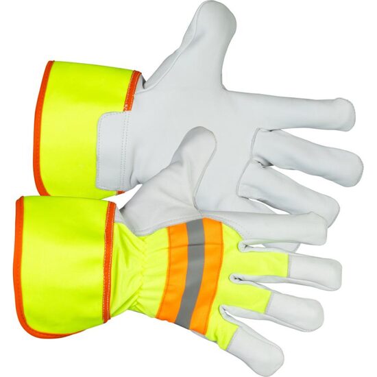 Manusi poliester/piele, reflectorizante, alb si galben, marimea 09/L, Strend Pro Janus