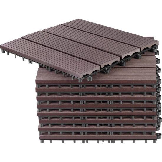 Podea de gradina din plastic, set 9 buc, 31x31 cm, maro inchis, Strend Pro