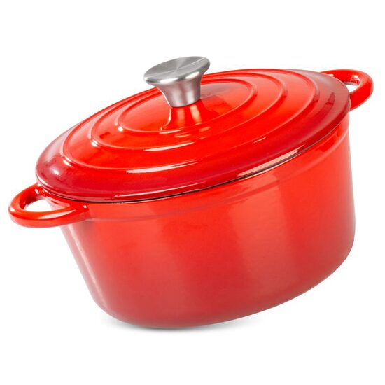 Oala de fonta emailata cu capac, maner din inox, rosie, 4 L, Magic Home