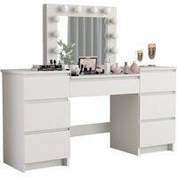 Masa de toaleta/machiaj, alb, cu oglinda si LED-uri, Antonia, 155x42x135 cm
