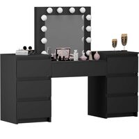 Masa de toaleta/machiaj, negru, cu oglinda si LED-uri, Antonia, 155x42x135 cm