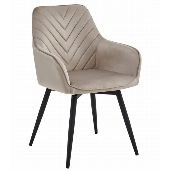 Scaun stil fotoliu bucatarie/living, Artool, Nana, rotativ, catifea, metal, bej inchis si negru, 56x61x83.5 cm