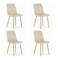 Set 4 scaune bucatarie/living, Lava, catifea, metal, bej deschis si natur, 45x55x86 cm
